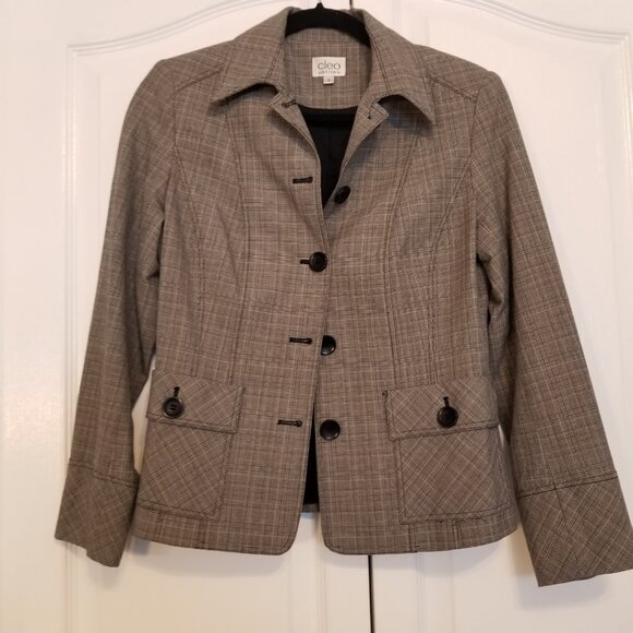 Cleo Petites Blazer US 2 Grey Plaid Suit Jacket Women Smart Collared Coat Small - Picture 3 of 10